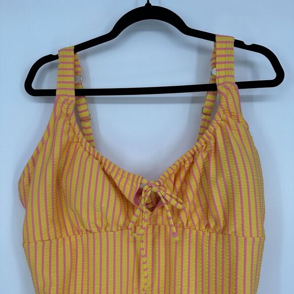 Adore Me Womens One Piece Swimsuit Size 2X Yellow Pink Stripe Beach Lined Ruched - Picture 12 of 12